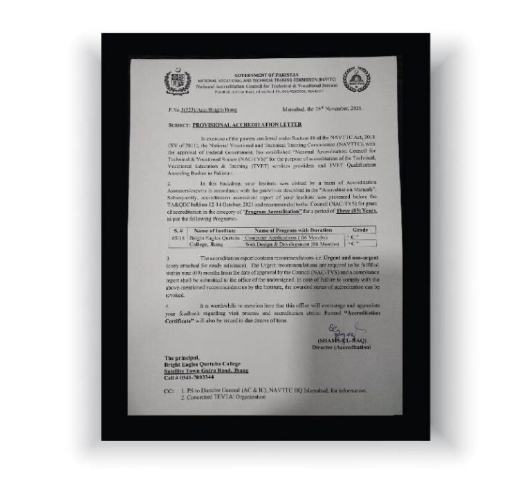 We are NAVTTC Accredited Institute Letter Picture